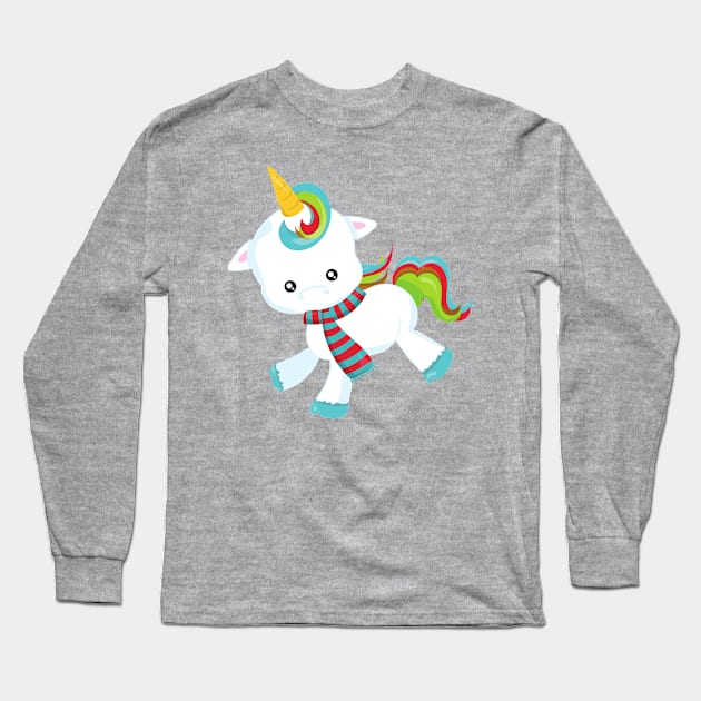 Christmas Unicorn, Cute Unicorn, New Year, Scarf Long Sleeve T-Shirt by Jelena Dunčević